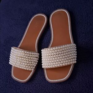 INC International Concepts Pearl Embellished Sandals - Cream